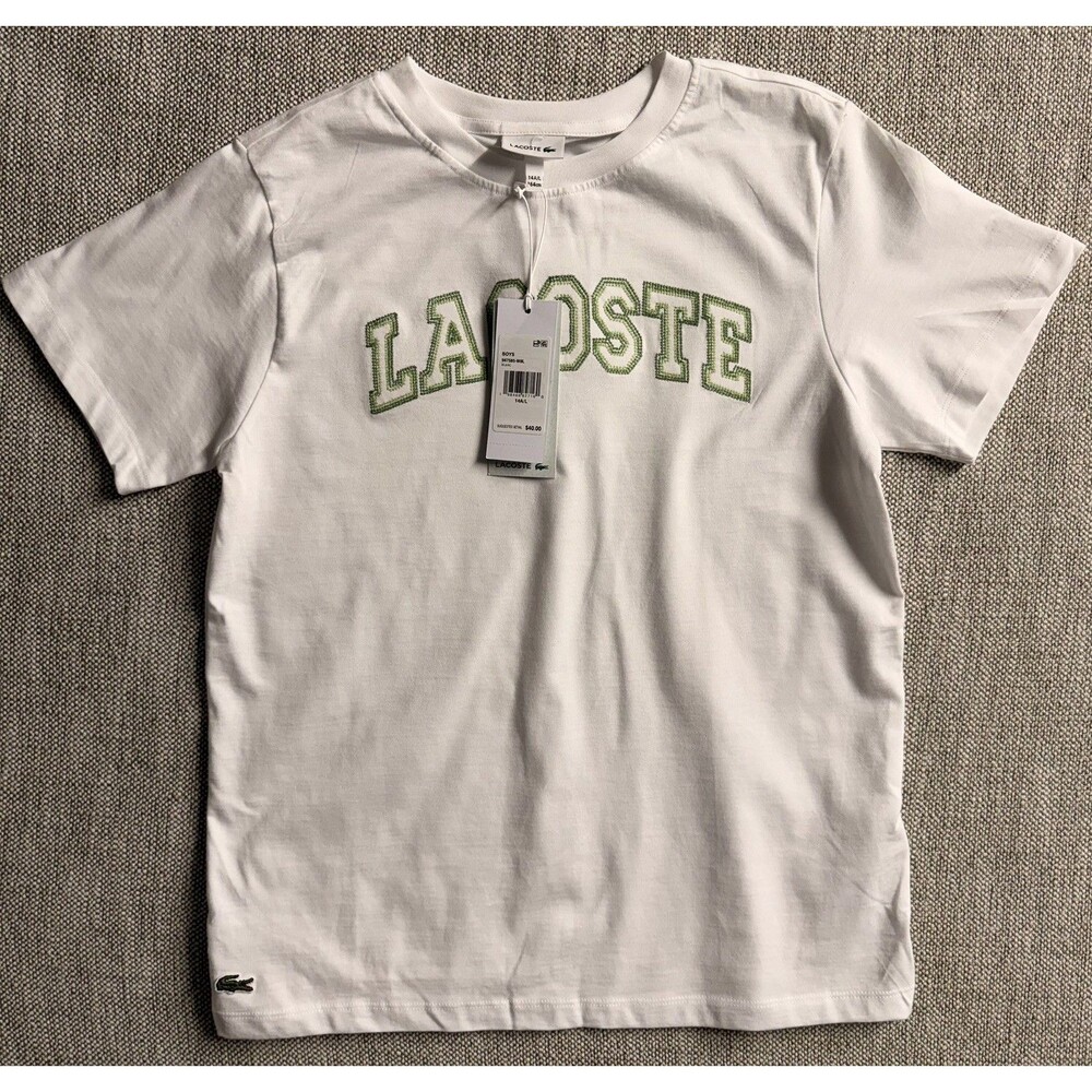Lacoste Logo Sleepwear T-Shirt White Boys Large NWT